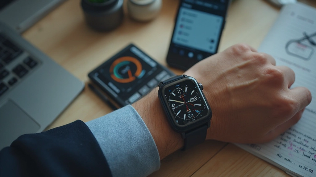 Smartwatch und Smartphone auf Schreibtisch zeigen Erinnerungen und Zeitmanagement