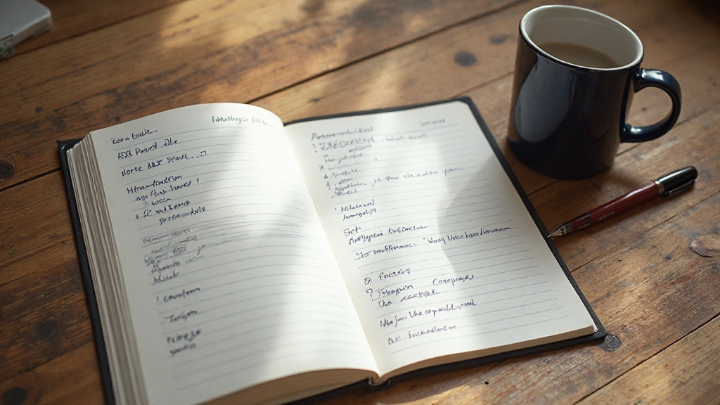 Offenes Planungsnotizbuch mit Zeitblöcken und farblichen Markierungen für verschiedene Tageszeiten